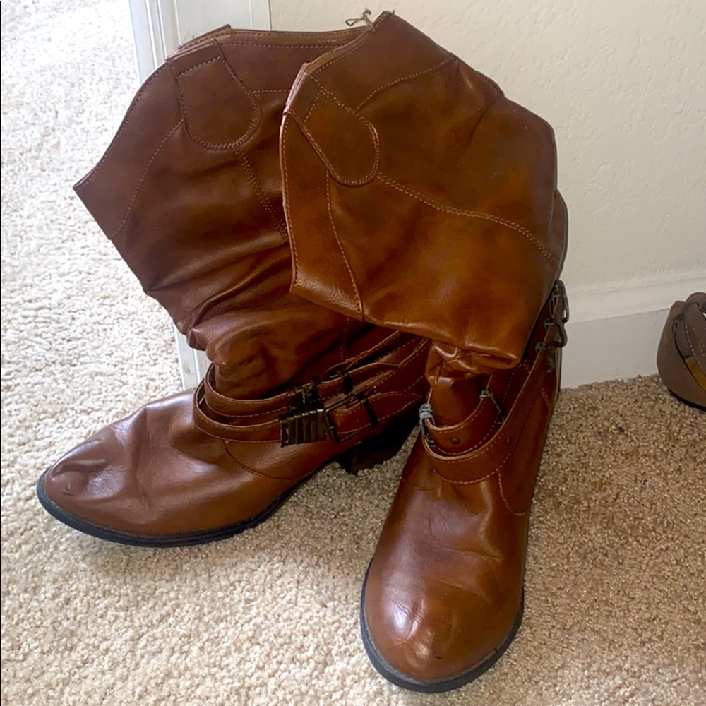 Brown leather boots